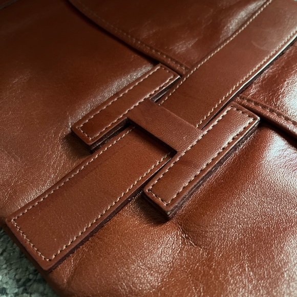 Vintage Elegant Brown Leather Clutch by David Merler for DAME - Picture 5 of 9